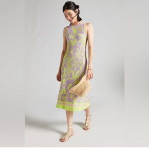 FARM RIO Anthropologie Knit Lavender Lime Floral Sleeveless Midi Dress Women XS